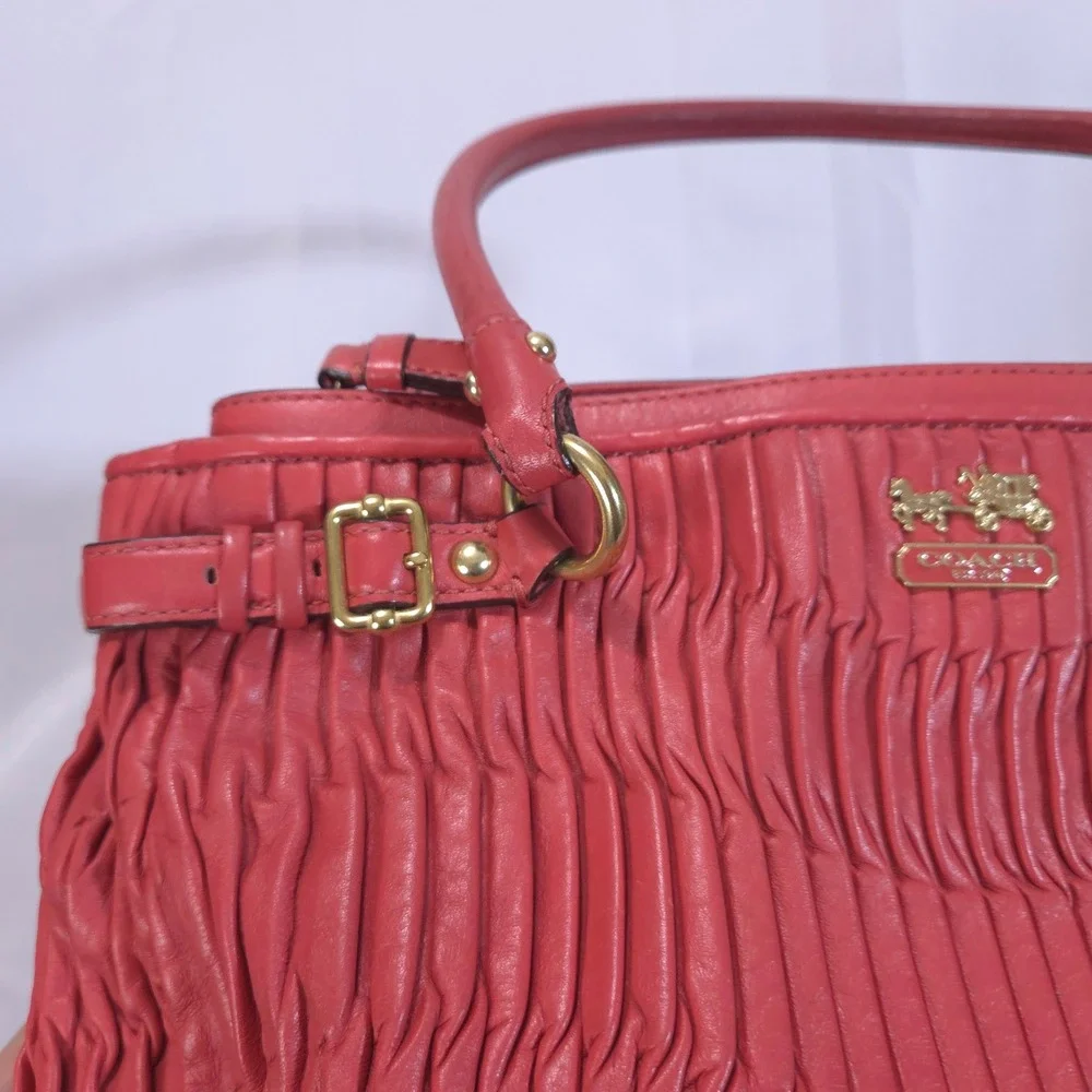 Coach Madison Kara Gathered Leather Purse/Satchel Bag Coral Red 22325